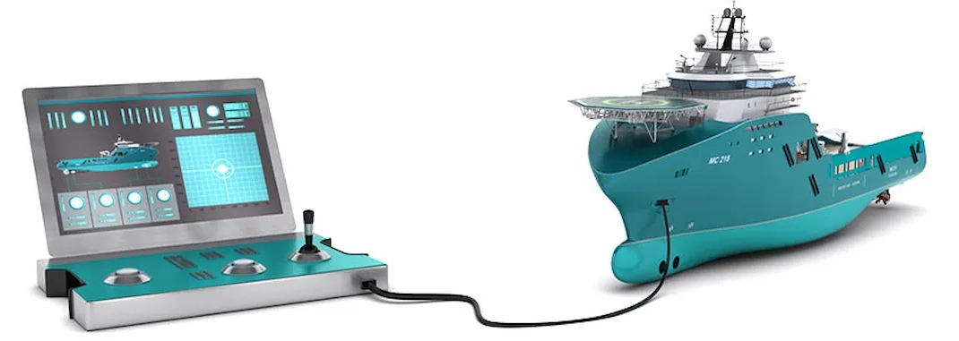 3D rendering of a ship coupled to a laptop